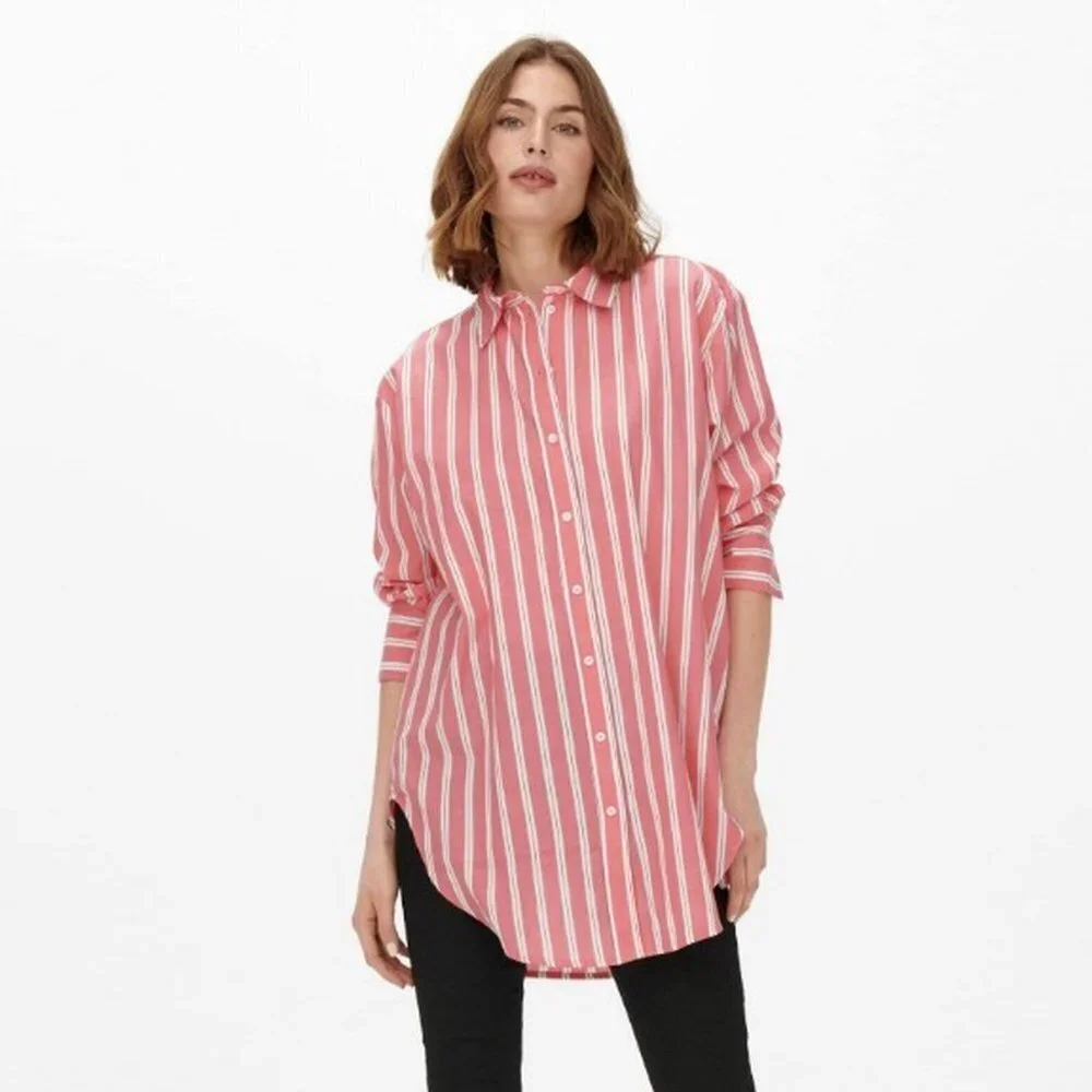 NWT New Zara Red White Striped Cotton Blend Shirt Size S
